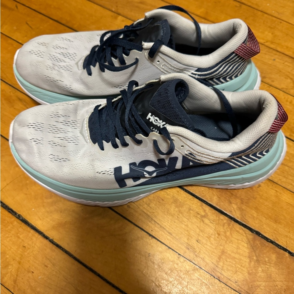HOKA White and Navy Running Shoes